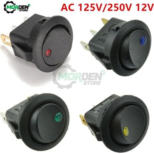 4Pcs AC 125V 250V DC 12V Toggle Switch 3Pin Cat Eye Switch Round Dot LED Light Rocker Push Button Switch ON-OFF for Car Van Dash