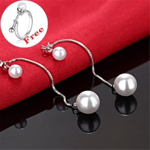 Beautiful Long Earrings + Free Ring Sets For Women 925 Sterling Silver Jewelry Earrings Rings Bijoux Elegant Gift