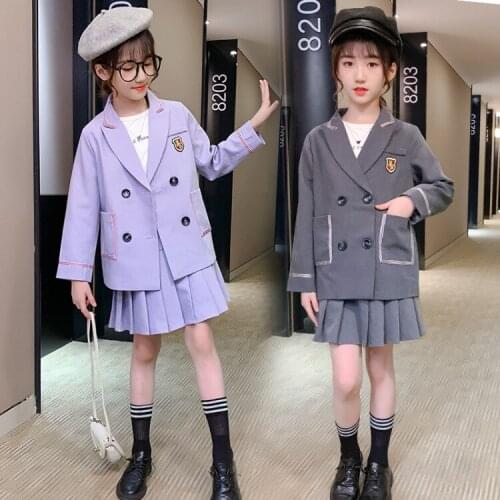 Jacket+Skirt 2PCS Formal Clothes Set Suit School Style Thick Suit Blazer Jacket Girls Clothes for 4 5 6 7 8 9 10 11 12 13 Years