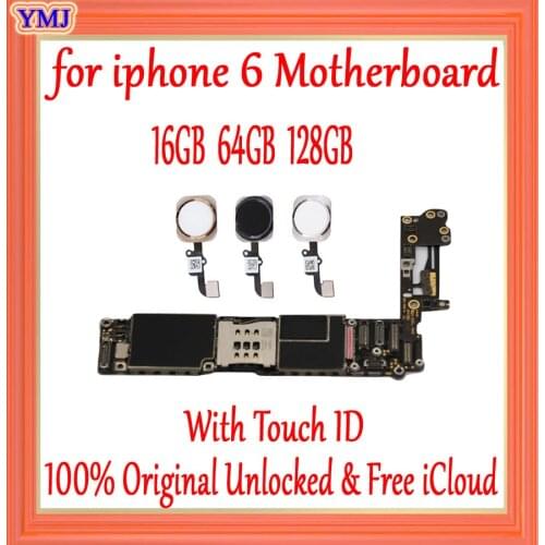 No iCloud for iphone 6 4.7inch Motherboard 16GB 64GB 128GB 100% Original unlocked for iphone 6 Mainboard With/ Without Touch ID