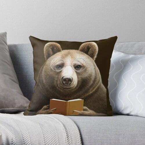 BEAR READING A BOOK Throw Pillow Cushion Cover Polyester throw pillows case on sofa home living room car seat decor 45x45cm