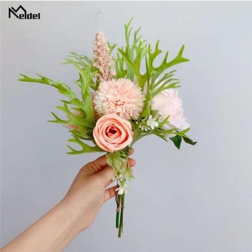 Meldel Wedding Bouquet Bridal Bouquet Artificial Silk Rose Flower Bridesmaid Peony DIY Marriage Decor Wedding Supplies Wholesale