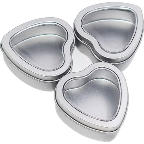 Heart Metal Tins,Empty Heart Shaped Silver Metal Tins with Clear Window for Candle Making, Candies Promotion 10Pcs