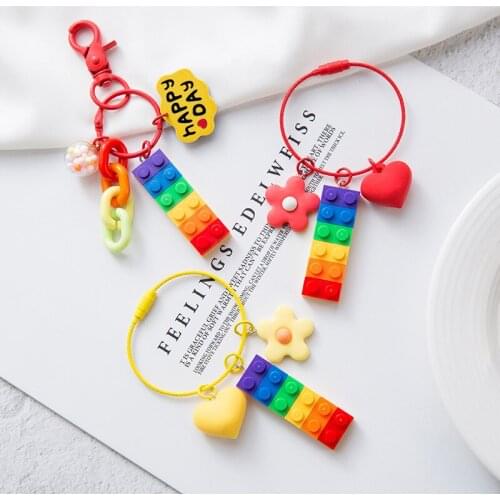 Cute Building Block Rainbow Keychain Couple Paired Pendants Charm Key Chain for Bag Car Keys Brick Toys Fashion LGBT Jewelry