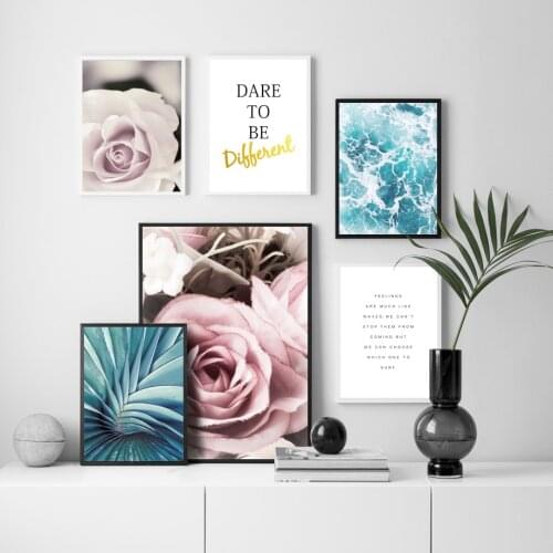 Minimalist Pink Rose Peony Sea Plant Leaf Wall Art Canvas Painting Nordic Posters And Prints Wall Pictures For Living Room Decor