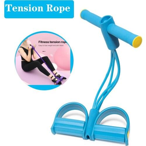 Multi-Function Fitness Resistance Band 4-Rope Sit-up Foot Pedal Pull Tension Rope Exerciser Trainers Home Workout Blue