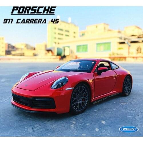 WELLY 1:24 Porsche 911 Carrera 4S (992) sports car red simulation alloy car model crafts decoration collection toy tools gift