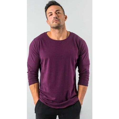 Brand gyms clothing fitness mens fashion long-sleeved spring and autumn long-sleeved t-shirt cotton bodybuilding male top