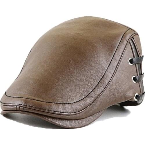 Men Beret Hat Mens PU Leather Newsboy Cap Ivy Gatsby Flat Golf Driving Cap Hunting Hat Retro Solid Color Beret Caps 2020