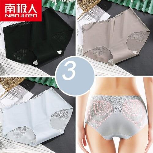 NANJIREN Women Underwear Lingerie Pants Seamless Breathable Cotton Mid-Rise Girls Solid Color Comfortable Briefs 3pcs
