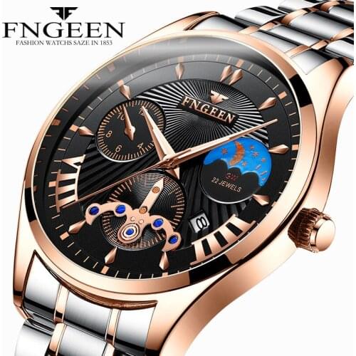 New Stylish Black Fashion Business Mens Quartz Wristwatch Moon and Star Fashion Business Male Watch Man Hour Relogio Masculino