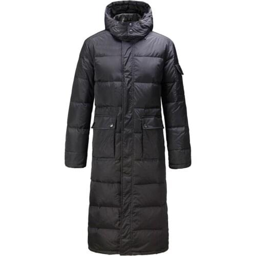 New mens winter coat jacket mid-length coat thick hooded warm casual black coat jacket