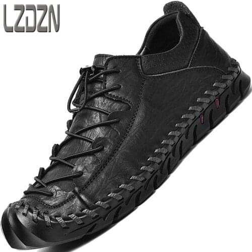 New Mens Shoes Casual Middle-Aged Spring Shoes Leather Shoes Travel Handmade Soft Leather Lazy British Style European Station