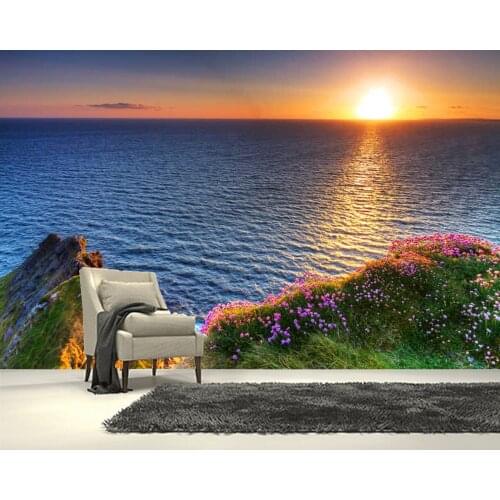 Papel de parede Sea hillside at sunset natural landscape 3d wallpaper mural,living room tv wall bedroom wall papers home decor