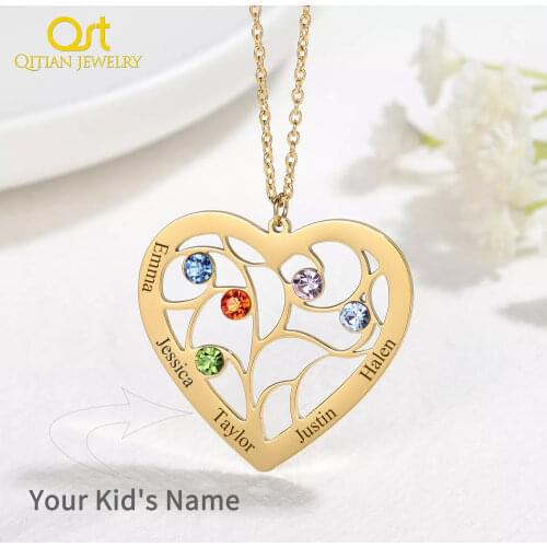 Birthstone Name Necklace Personalized Birthstone Necklace For Women Custom Stainless Steel Pendant Anniversary Birthday Gifts