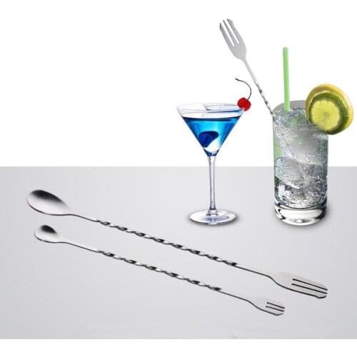 26cm Stainless Steel Cocktail Swizzle Stick Stirrer Bar Spoon Mixing Fork Cocktail Picks Drink Muddlers Bar Tool 1PC
