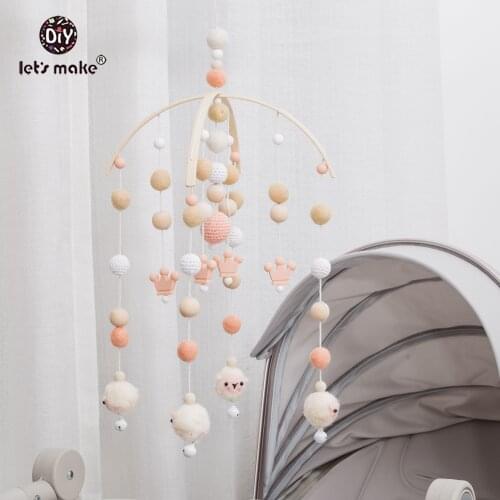Lets Make 1pc Baby Mobile Wool Felt Balls Wooden Trojan Baby Shower Nursery Decor Hanging Pom Pom Garland Crib Hanging Bed Bell