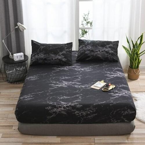 Dustproof Anti-Mite Mattress Protector Cover Soft Comfortable Bed Fitted Sheet With Elastic Band Marbling Air-Permeable Black