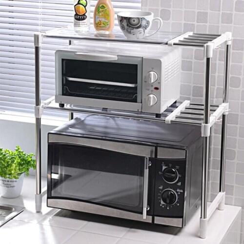 Shuang Qing Adjustable Stainless Steel Microwave Oven Shelf Detachable Rack Kitchen Tableware Shelves Home Storage Rack 7009