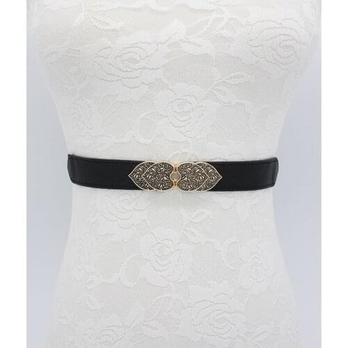 Fashion Vintage buckle belts for women wedding stretch carved design waistbands elastic thin cummerbunds for dress black party
