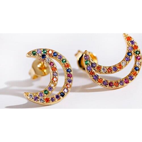 Moon Stud Earring Funny Ear Rings For Girls Fashion Jewelry Gift Aesthetic Earrings For Women Accessories Korean Gold Plated CZ
