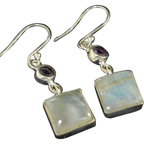Lovegem Genuine Rainbow Moonstone EARRINGS 925 Sterling Silver, 39 mm, AE2042