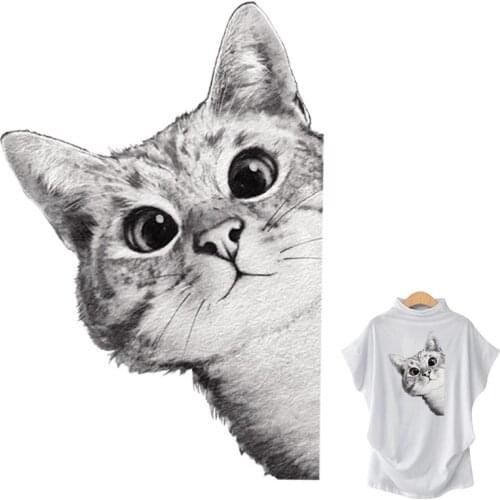 Grey Cat Patch For Clothes Hot Tear Stickers New Design T-Shirt Dresses Thermal Transfer Diy Thermal Stickers Over Powder