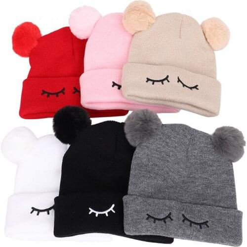 Baby Boy Girl Hat Kids Winter Cap Dual Pom Poms Ball Knitted Kids Hat For Newborn Baby Pop Hats Warm Cute Lovely Beanie Cap