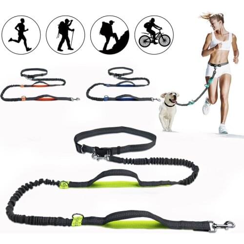 Pet Dog Cat Leash Traction Rope Reflective Adjustable Hand Free Dog Waist Belt Freely Jogging Pull Dog Leash Metal D-Ring Leashe