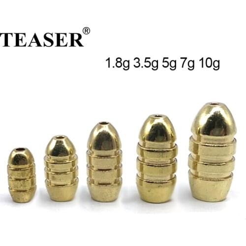 TEASER 5pcs Fishing Tackle Accessories Thread Copper Sinker Bullet Texas Rig Stainless Weight Hollow Line Through For Fish Hook
