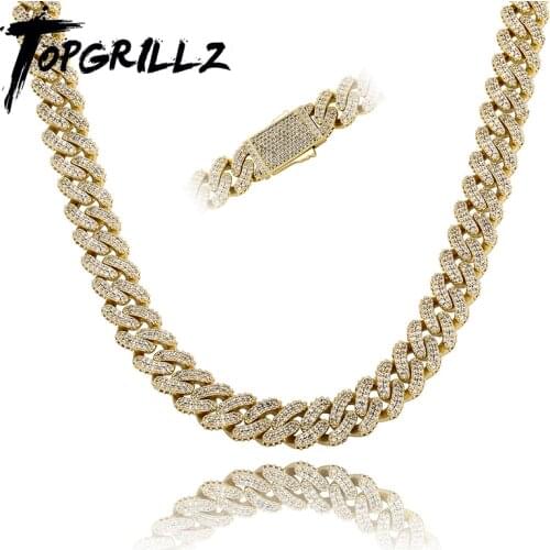 TOPGRILLZ 13MM Cuban Chain Necklace Iced Out Full Cubic Zirconia With Spring Clasp Hip Hop Personalised Jewelry Gift For Men
