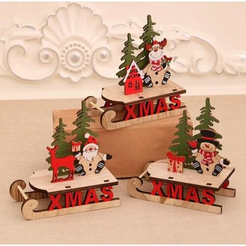 Christmas Tree Ornament New Year 2021 Wood Xmas Santa Claus Sledge Craft Christmas Decoration For Home Gifts