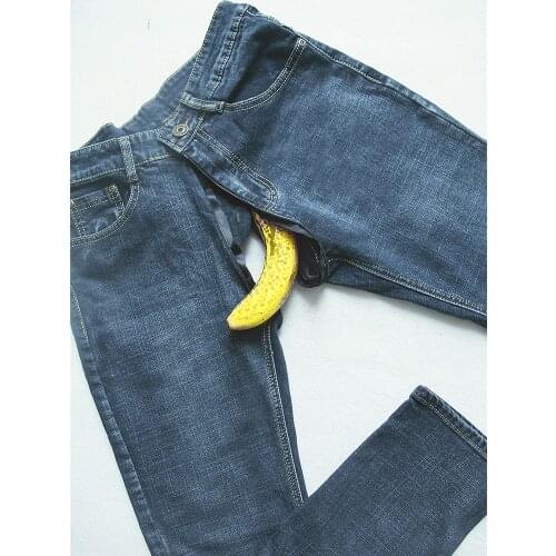 Outdoor Sex Pants for Men Jeans Crotchless Hidden Zipper Couple Dating Erotic Costume Funny Denim Trousers Open Crotch Pants