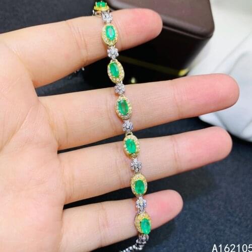 Fine Jewelry 925 Pure Silver Chinese Style Natural Emerald Girl Luxury Popular Oval Gemstone Hand Chain Bracelet Support Detecti
