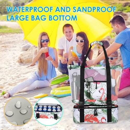 Ladies picnic bag mesh refrigerator compartment zipper beach travel insulated tote bag suitable for outdoor picnic vacation