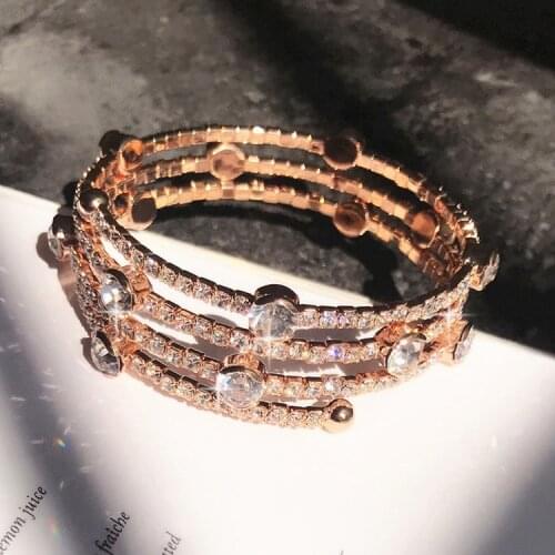 High Quality Rose Gold Multi-layers Circles Bangle Exquisite Full Circle Mosaic Zircon Trendy Charm Bracelet Bracelets for Women