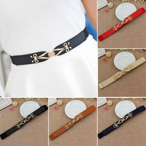 Belt dress simple versatile Fashion Women Leather Belt Thin Skinny Metal Gold Elastic Buckle Waistband Belt Dress Accessories