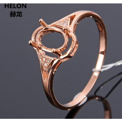 Solid 10k Rose Gold Natural Diamonds Women Engagement Wedding Ring 5x7mm Oval Cut Semi Mount Ring Setting