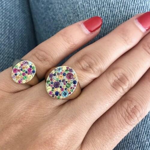 Wedding Rings for Women Elegance Prong Setting Round rainbow colorful cz Crystal Shiny Geometric Finger Ring Gold color