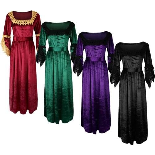 Women Retro Medieval Victorian Ball Dresses Renaissance Maiden Costume Flare Sleeve Swing Dress