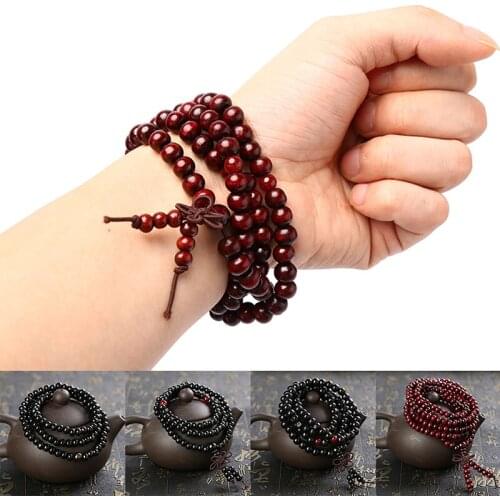 1Pcs 108 Beads 6/8mm Natural Sandalwood Buddhist Buddha Meditation Beads Bracelet Women Men Jewelry