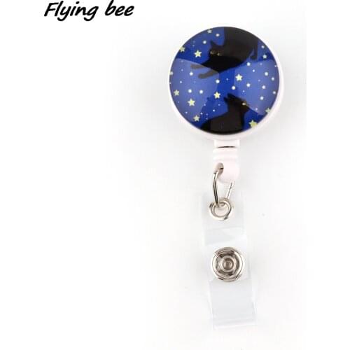 X2057 1pcs New Creative Stars And Black Cat Retractable Badge Reel Clip Student Friends Exquisite IC Card Badge Holder Jewelry