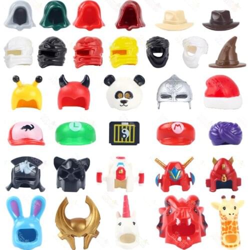 10PCS Accessories Movie Anime Action Figure Head Decoration Hat Helmet Building Blocks City Creator MOC Bricks Toys For Children