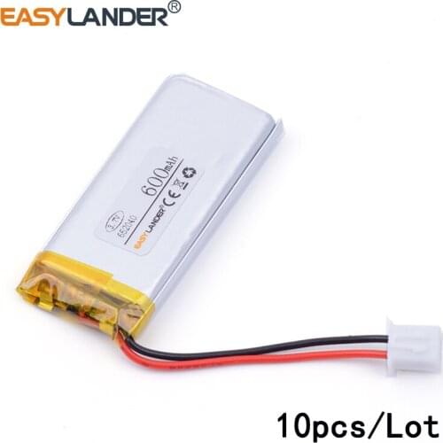 10pcs /Lot XHR-2P 2.54 600mAh 652040 3.7v lithium Li ion polymer rechargeable battery Bluetooth MP3 wireless speaker recorder