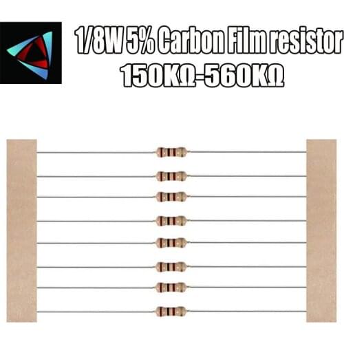 100pcs 1/8W 0.125W 5% Carbon Film Resistor 150K 160K 180K 200K 220K 240K 270K 300K 330K 360K 390K 430K 470K 510K 560K ohm