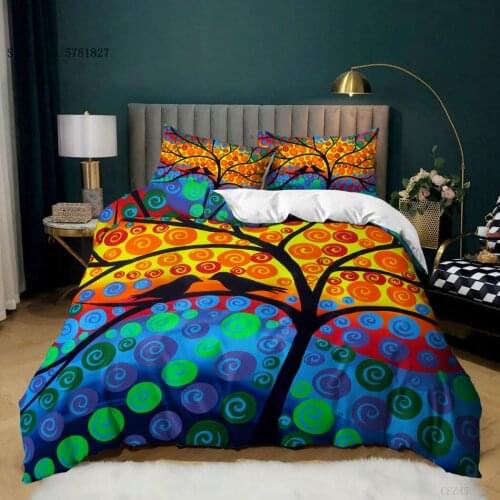 2/3 Pieces Life Tree Bedding Set Colorful Painting Duvet Cover Single Queen King Bed Quilt Cover For Bedroom Bed Cover Set Decor