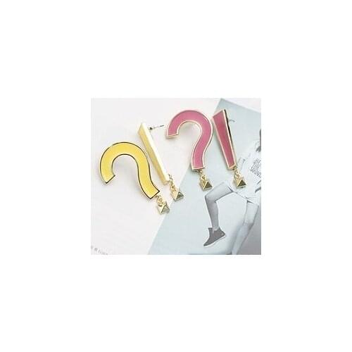 2021 new European and American fashion big asymmetric two-color epoxy question mark exclamation point Stud Earrings