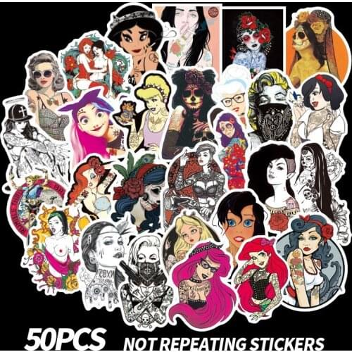 Girl Sexy Stickers Waterproof Sexy Beauty Tattoo Girl Sticker Pack Laptop Sticker Luggage Decal Sticker Toy for Children 50PCS