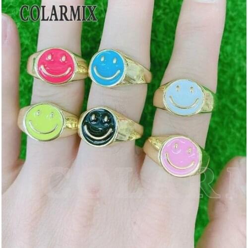 6 Piece Enamel Smile face Rings Mix color rings accessories jewelys jewelry party ring Enamel rings 0000