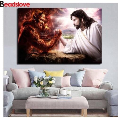 Jesus Christ Demon Hunter Diamond Embroidery Diamond Mosaic sale DIY Diamond Painting Full 5D Square/Round Rhinestones Wall art